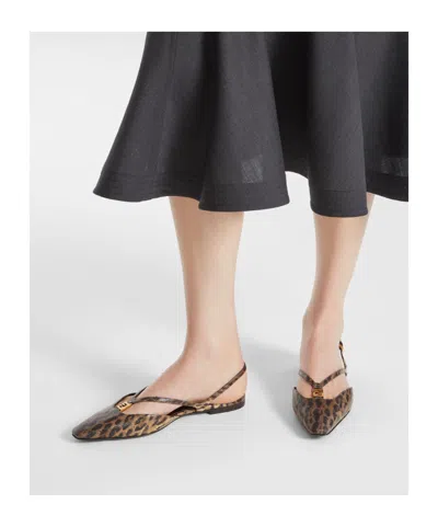 Fendi Ffold Leopard-printed Snake Leather Slingback Flats In Animal Print