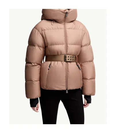 Moncler Nisene Hooded Belted Quilted Ripstop Down Ski Jacket In Neutral