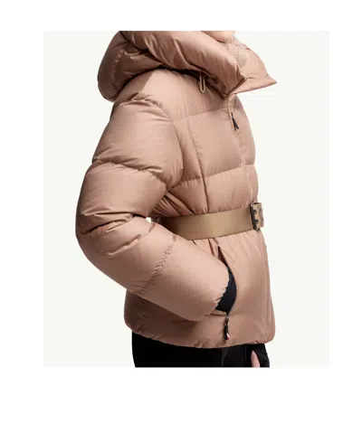 Moncler Nisene Hooded Belted Quilted Ripstop Down Ski Jacket In Neutral