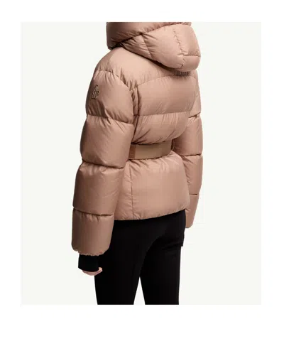 Moncler Nisene Hooded Belted Quilted Ripstop Down Ski Jacket In Neutral