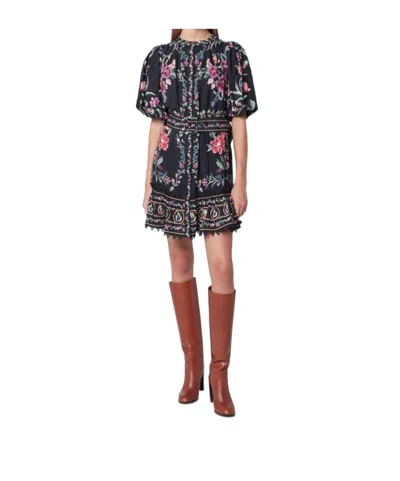 Farm Rio Belle Garden Floral-print Cotton-blend Mini Dress In Black