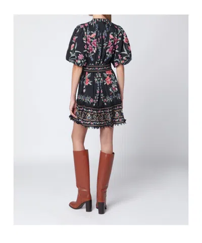 Farm Rio Belle Garden Floral-print Cotton-blend Mini Dress In Black