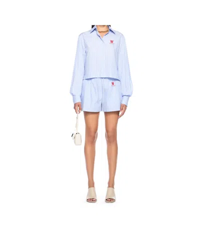 Off-white Striped Poplin Shirt In Blue