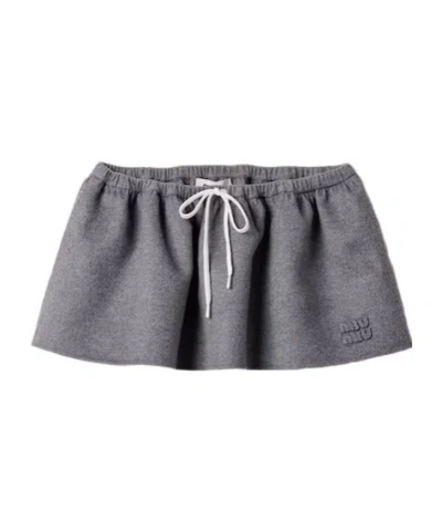Miu Miu Drawstring Cashmere-wool Mini Skirt In Gray