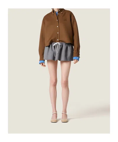 Miu Miu Drawstring Cashmere-wool Mini Skirt In Gray