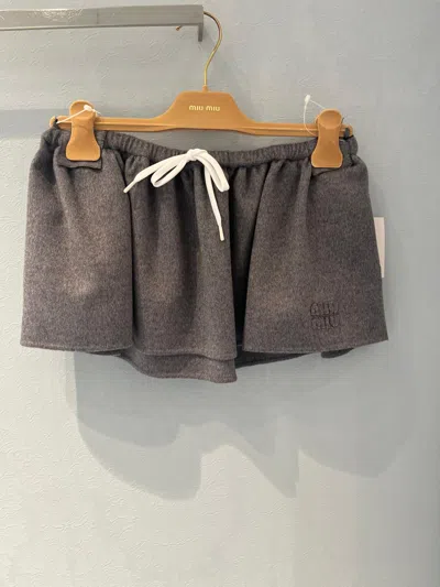 Miu Miu Drawstring Cashmere-wool Mini Skirt In Gray