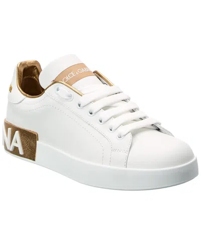 Dolce & Gabbana Portofino Leather Sneakers In White
