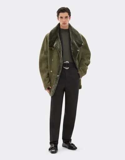 Ferrari Peacoat In Merino Wool With Astrakhan Effect In Green