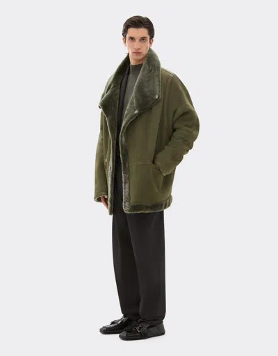 Ferrari Peacoat In Merino Wool With Astrakhan Effect In Green