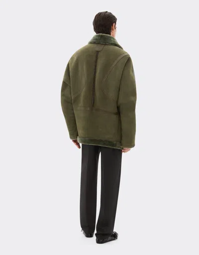 Ferrari Peacoat In Merino Wool With Astrakhan Effect In Green