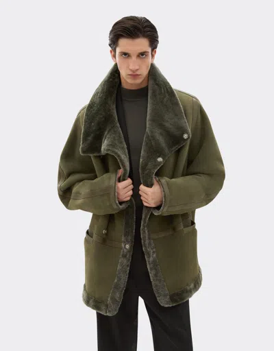 Ferrari Peacoat In Merino Wool With Astrakhan Effect In Green