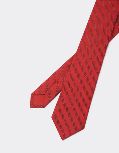 Ferrari Silk Twill Tie With Regimental Pattern In Brown