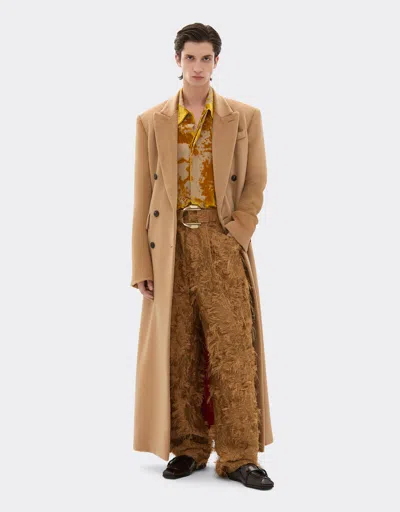 Ferrari Double-breasted Coat In Sable-effect Alpaca In Brown