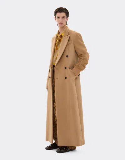 Ferrari Double-breasted Coat In Sable-effect Alpaca In Brown