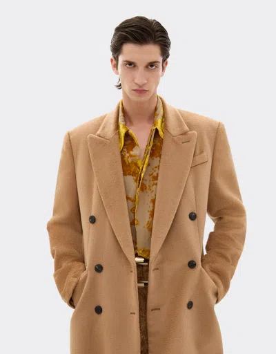 Ferrari Double-breasted Coat In Sable-effect Alpaca In Brown