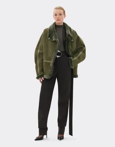 Ferrari Peacoat In Merino Wool With Astrakhan Effect In Green