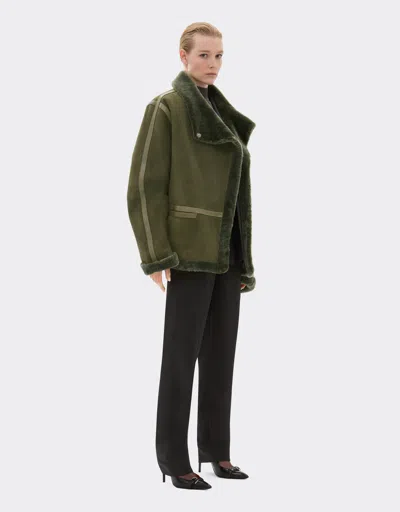 Ferrari Peacoat In Merino Wool With Astrakhan Effect In Green