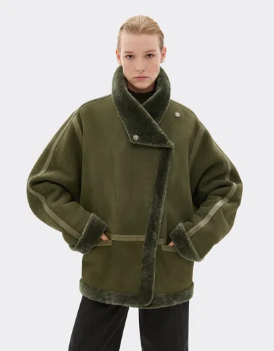 Ferrari Peacoat In Merino Wool With Astrakhan Effect In Green