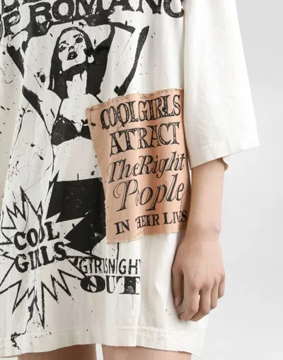 Dolce & Gabbana Women White Crew Neck T-shirt With Maxi Print On The Front In Cotton Woman In Animal Print