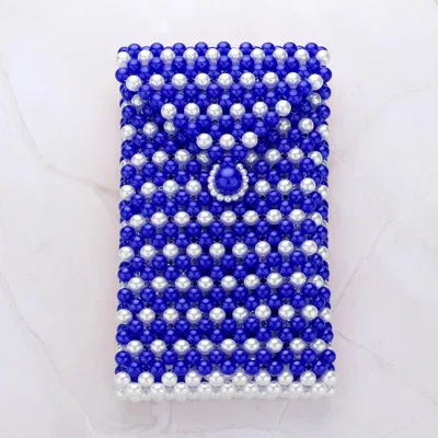 Fashnzfab Pearl Beaded Phone Holder Crossbody Bag In Blue