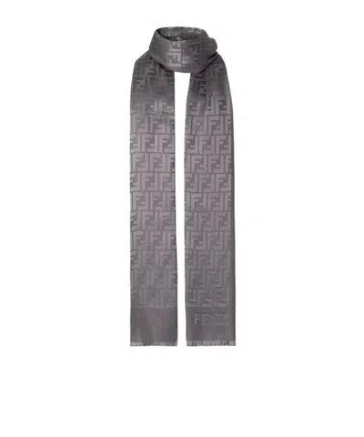Fendi Gray Ff Silk Stole In Gray