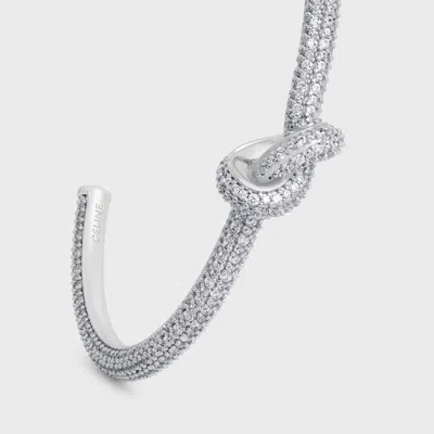 Celine Knot Sparkle Cuff In Strass And Brass With Rhodium Finish In Gray