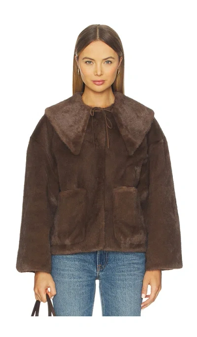 By Malene Birger Jacquie Faux Fur Coat With Detachable Collar In Brown