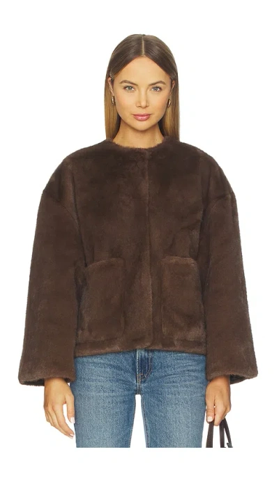 By Malene Birger Jacquie Faux Fur Coat With Detachable Collar In Brown