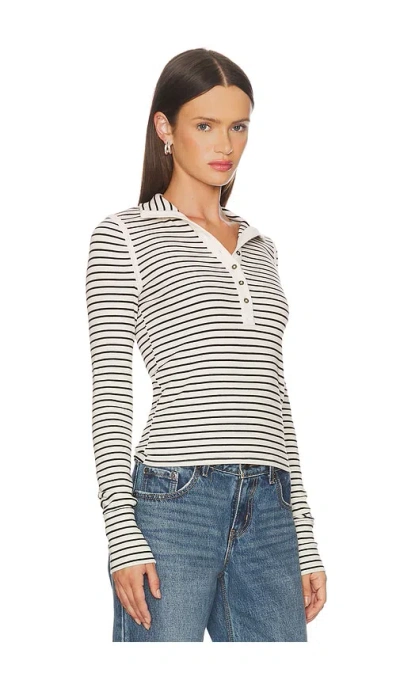 Free People Lake Henley Stripe Tee In Tea Combo In White