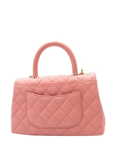 Pre-owned Chanel 2021-2025 Mini Caviar Coco Top Handle Bag Satchel In Pink
