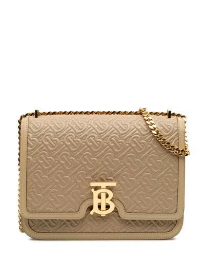 Pre-owned Burberry 2018-2023 Medium Tb Monogram Embossed Calfskin Chain Crossbody Bag In Brown