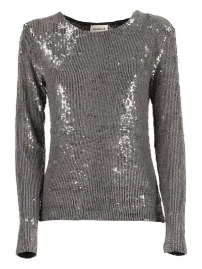 P.a.r.o.s.h Fitted High-neck Blouse In Smooth Polyamide Blend In Gray