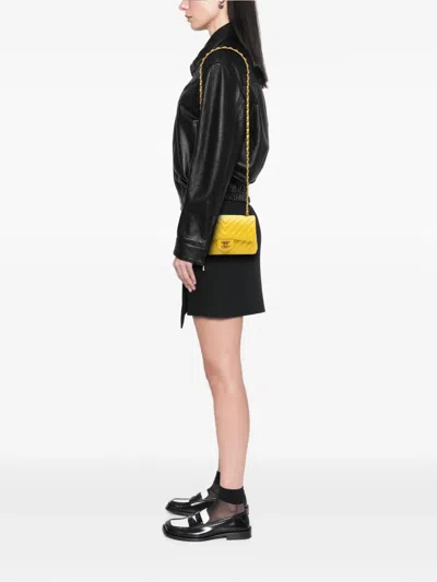 Pre-owned Chanel 2015-2016 Mini Rectangular Classic Chevron Lambskin Single Flap Crossbody Bag In Yellow
