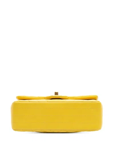 Pre-owned Chanel 2015-2016 Mini Rectangular Classic Chevron Lambskin Single Flap Crossbody Bag In Yellow