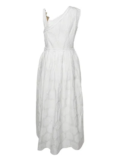 Pre-owned Roberto Cavalli Vintage Floral-embellishment Maxi Dress In White