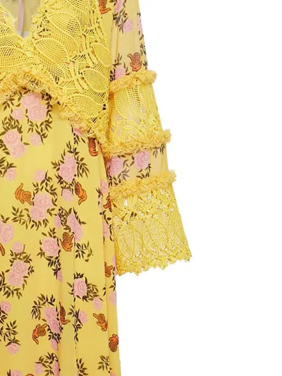 Pre-owned Giamba Lace Floral Dress In Yellow