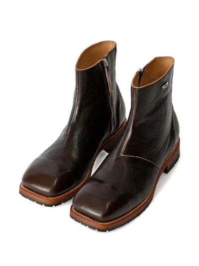 Our Legacy Leather Ankle Boots Round Toe In Brown