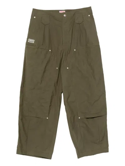 Kenzo Cotton Trousers With Quilted Pattern And Pockets In Green