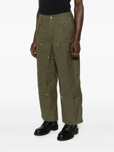 Kenzo Cotton Trousers With Quilted Pattern And Pockets In Green