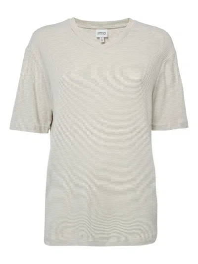 Pre-owned Armani Vintage Striped V-neck T-shirt In Gray