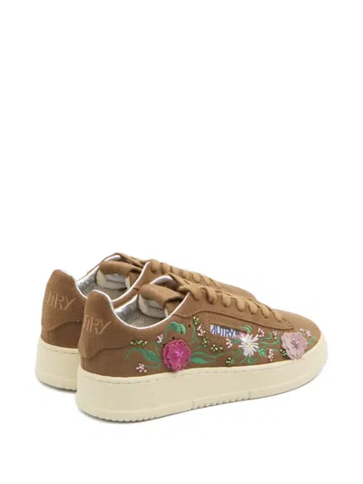 Autry Dallas Low Sneakers With Embroidered Floral Details In Multi