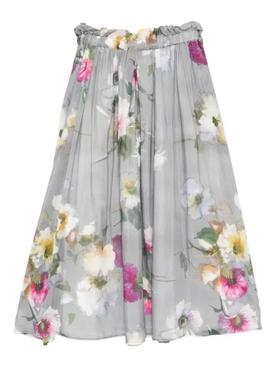 Hannes Roether Floral-print Gathered Midi Skirt In Gray