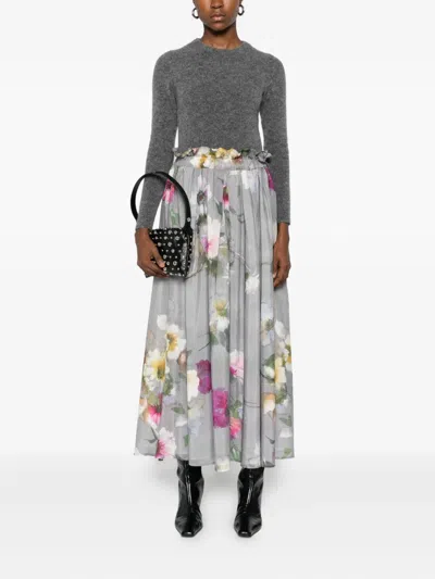 Hannes Roether Floral-print Gathered Midi Skirt In Gray