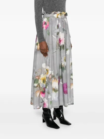Hannes Roether Floral-print Gathered Midi Skirt In Gray
