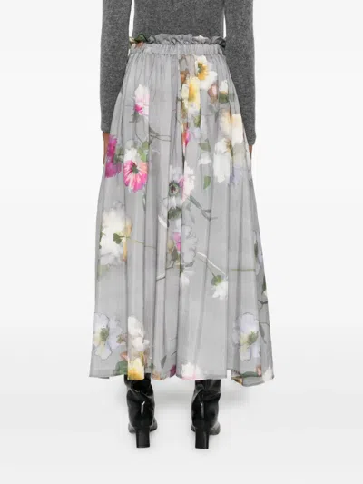 Hannes Roether Floral-print Gathered Midi Skirt In Gray