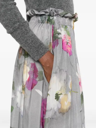 Hannes Roether Floral-print Gathered Midi Skirt In Gray