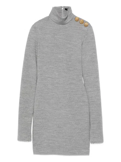 Balmain High-neck Bodycon Short Dress In Gray