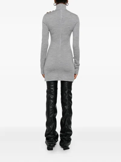 Balmain High-neck Bodycon Short Dress In Gray