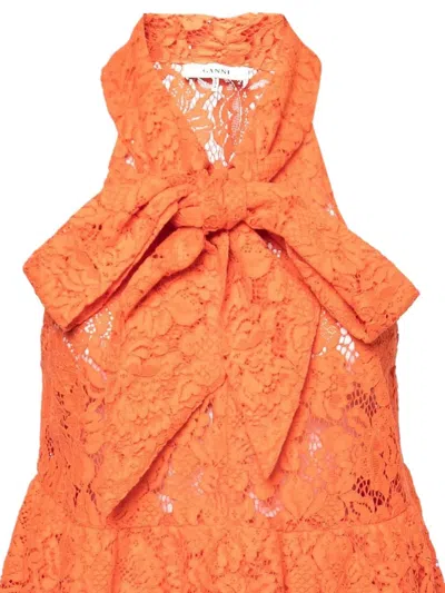 Pre-owned Ganni Lace Tiered Top In Orange