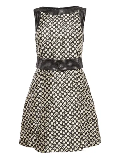 Pre-owned Red Valentino Vintage Floral-print Belted Dress In Black